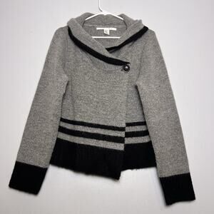 Max Studio Women's Wool Blend One Button Shawl Neck Cardigan Gray Black Sz L